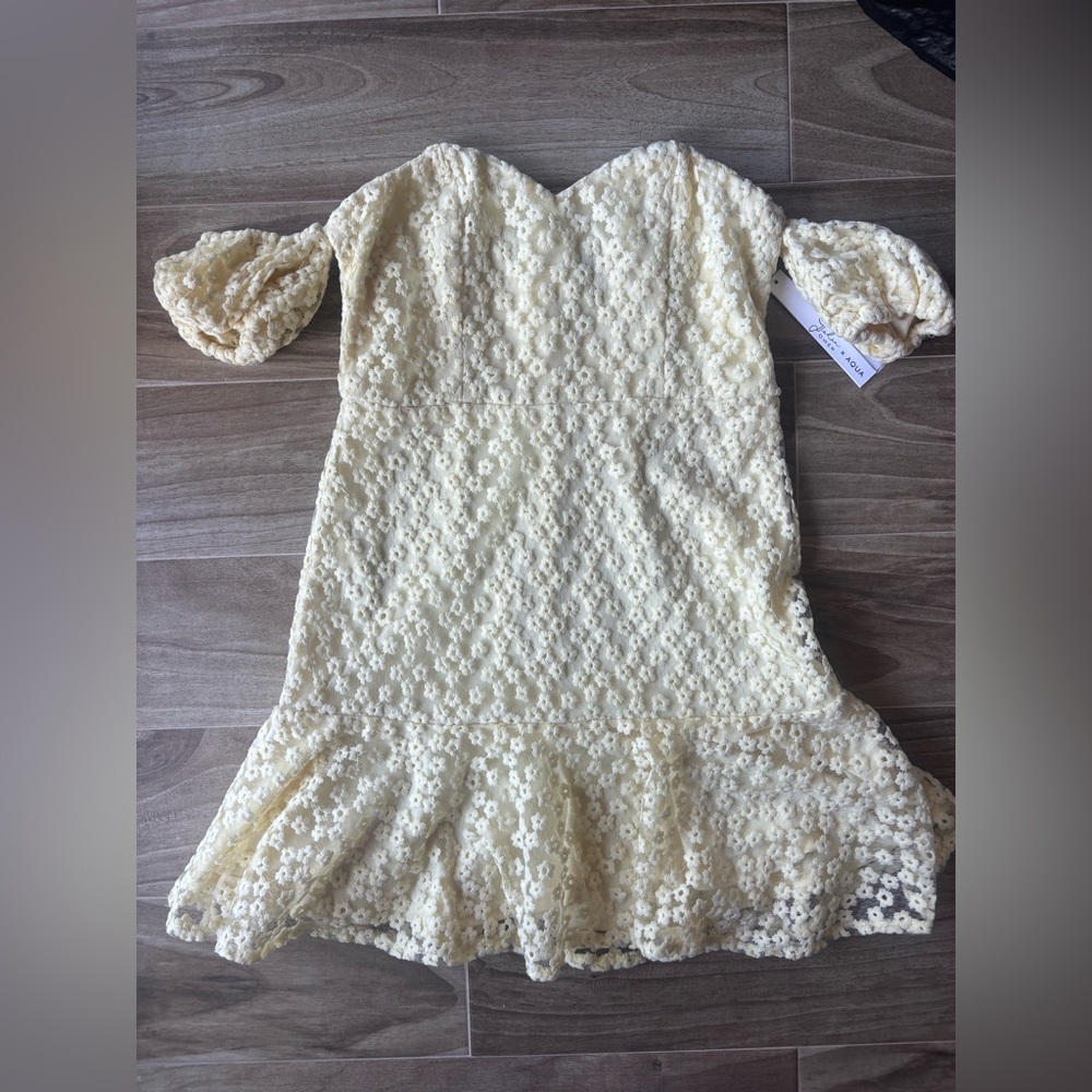 JALEN OWEN/AQUA  Light Yellow Lace Off-Shoulder Dress